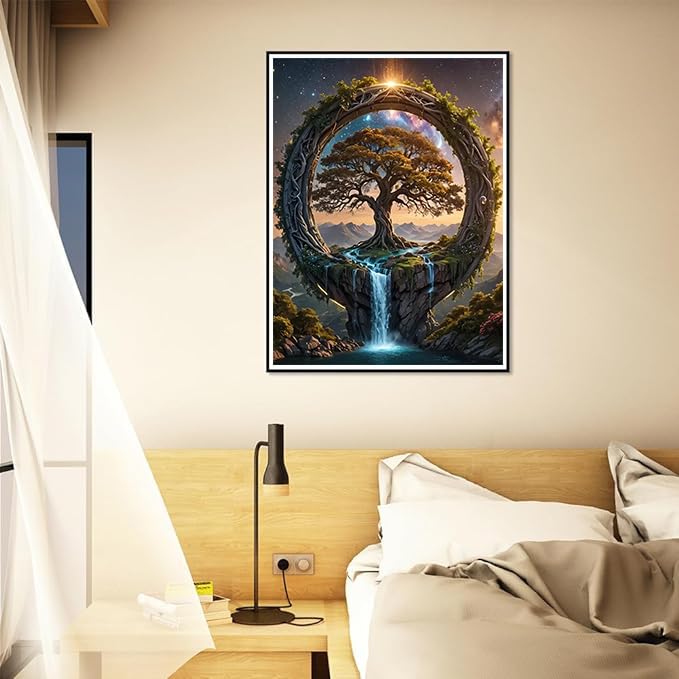 Tree of Life Diamond Art Kits for Adults - 5D Round Drill Diamond Painting Kits, DIY Font of Life Diamond Painting Gem Art, Crystal Waterfall Diamond Art Painting for Home Decor Walls Gifts 12X16Inch Xylogist