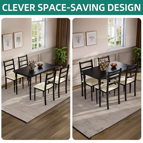 YITAHOME 5-Piece Dining Table Set for 4, Farmhouse Dining Room Table with Chairs Faux Leather Upholstered, Rectangular Kitchen Dinner Table Set for Small Spaces & Apartment, Black YITAHOME