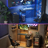 X-cosrack 33.5" Small Gaming Desk with LED Lights & Power Outlets, Compact Computer Desk with Monitor Stand & CPU Stand, Gamer Table with Storage Drawer, Side Hooks for Home Office, Bedroom, Black X-cosrack