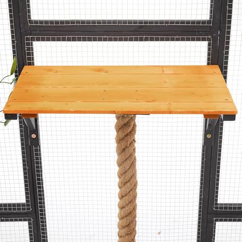 Outdoor Cat House, 68.5" H Large Wood Cat Catio with Double Enter Doors, DIY Pet Enclosure, 62.8" L x 32.2" W x68.5 H Balcony Cat Playpen with Platforms and Two Condos (Black Brown/97) JIVOIT