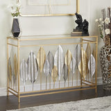 Deco 79 Metal Leaf Console Table with Mirrored Glass Top and Silver Accents, 44" x 16" x 30", Gold Deco 79