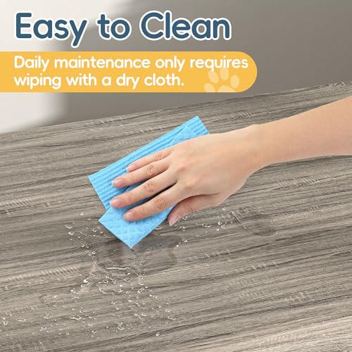 Wooden Dog Crate Furniture,36 Inch Dog Kennel Indoor with Double Doors, Medium Dog Cage with Cushion, Wood Pet House End Table Chew-Resistant for Medium/Small Dog, Grey Redpick