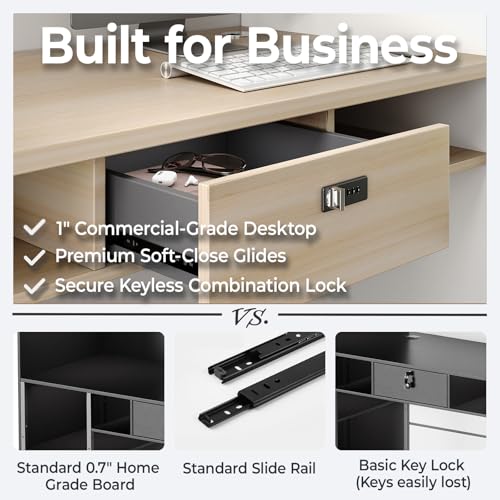 SNKBOAT Small Reception Desk, 47" Front Desks Reception Counter, Front Desk Counter with LED Lights, Lockable Drawer, Two-Tone Design, Privacy Panel, for Office, Salon, Store SNKBOAT