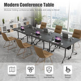 JNMDLAKO Folding Conference Table 6ft,Conference Room Tables On Wheels - Black Rectangle Large Meeting Seminar Tables,Mobile Training Room Table for Office Business Classroom JNMDLAKO