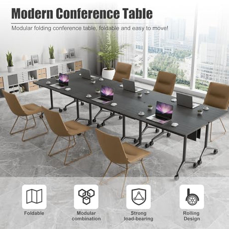 JNMDLAKO Folding Conference Table 6ft,Conference Room Tables On Wheels - Black Rectangle Large Meeting Seminar Tables,Mobile Training Room Table for Office Business Classroom JNMDLAKO