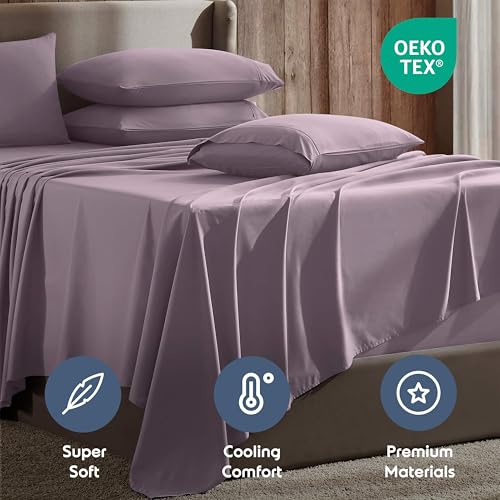 Hearth & Harbor Extra Deep Pocket Sheet Sets, Luxury Soft 6 Piece Bed Sheet Set Fits Mattress 18-24 Inches - Full, Dusty Purple Hearth & Harbor