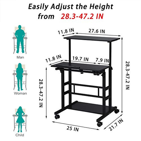 UNICOO Portable Standing Desk on Wheels, Height Adjustable Mobile Workstation, Versatile for Home Office, Rolling Sit to Stand Design, Ergonomic - (U101-B) UNICOO