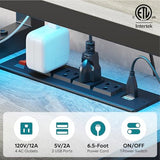 Bestier 71.5 inch Computer Desk with Power Outlets, LED Home Office Desk with Long Monitor Stand, Large Corner Desk with Storage Shelf, Cup Holder & Headset Hooks L Shaped Desk Bestier