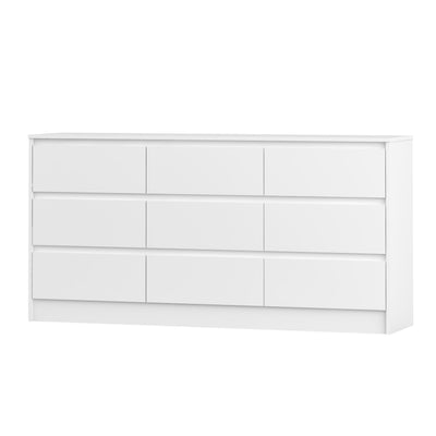 Panana Modern 9 Drawer Wood Dresser for Bedroom, Large Floor Storage Drawer Cabinet Lateral Chest of Drawers Handle Free Organizer for Closet Living Room (White, 9 Drawer)