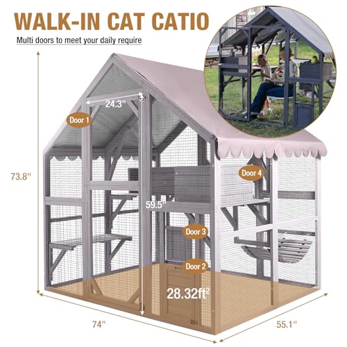 Cat House Outdoor Catio Extra Large Cat Enclosures with Waterproof Cover,Perfect for Cats Playpen - WoodArtSupply