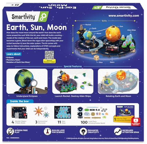 Smartivity Earth-Sun-Moon Space Toy for Kids 8-14 Years Old | Interactive 3D Model Ideas for Boys & Girls | DIY STEM Science Toys for 8,9,10,11,12,13,14 I Wooden Engineering Game Smartivity