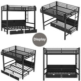 Bellemave Metal Full Over Full Size Bunk Bed Frame with Storage Drawers and Shelves,Heavy Duty Kids Bunk Beds with LED Lights and Charging Station for Teens,Adults,Convertible into a Sofa Bed,Black Bellemave