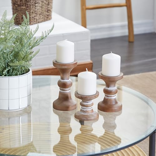 Deco 79 Wood Decorative Candle Holder Beaded Pillar Candle Stand, Set of 3 Candlestick Holder 4", 6", 8"H, Brown Deco 79