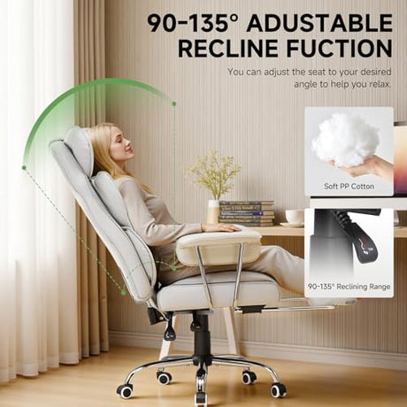 COMHOMA Big and Tall Gaming Chair with Pocket Spring Lumbar Support, Ergonomic Office Chair with Footrest, Executive Desk Chair with Outward Fixed Soft Armrests, Computer Chair with High Back, White COMHOMA