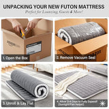 Tiita Japanese Floor Mattress Futon Mattress 4” Thick Folding Roll Up Sleeping Pad with Bag & Strap, Bed Topper Mat for Guest, Lounger and Travel, Grey,Full Size Tiita