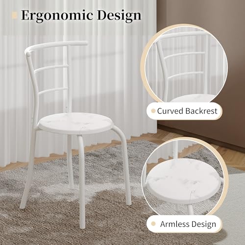 VECELO 3-Piece Dining Table Set for Kitchen Breakfast Nook, Faux Marbled Oval Tabletop and Metal Frame with Built-in Wine Rack, for Small Spaces, White VECELO