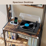 IRONCK Record Player Stand, 2-Tier Vinyl Record Storage, Large Record Player Table with Charge Station, Turntable Stand with Record Rack Holds Up to 300 Albums for Living Room IRONCK
