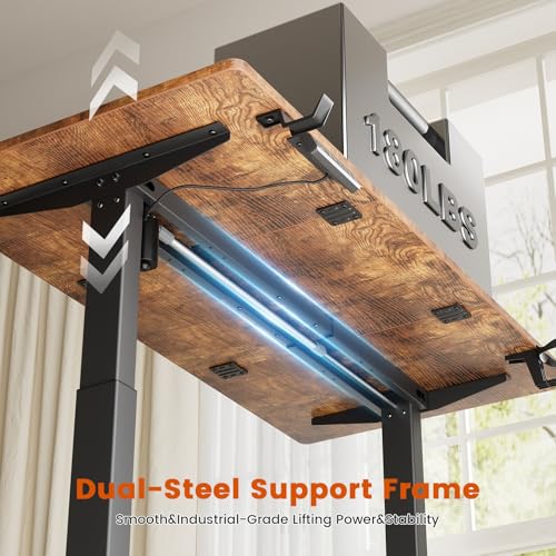 REAHOME Electric Standing Desk with Drawers, 47 x 24 Inches Height Adjustable Sit Stand Desk with Storage, 3 Memory Preset Home Office Computer Desk, Printer Cabinet, Cable Management, Rustic Brown REAHOME