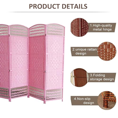 Generic 3/4/5 Panel Room Divider Screen| Hand-Woven Rattan Folding Privacy Protection Screen| Free Standing Decorative Separator for Home Office Bedroom Bathroom Dressing Room(Pink,60x30cm-3PCS) Generic