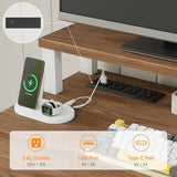 Vabches 47" Farmhouse Executive Desk with Monitor Stand and LED Lights,4 Drawers Computer Desk with Power Outlets,Large Workspace for Work Study Writing.Unique White Vabches