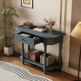 MTHOUSE 36" Narrow Console Table with Curved Corner | Retro Entryway Table with Top Drawer and Open Shelf | Sofa Table Console for Entryway, Hallway & Living Room (Navy) MTHOUSE