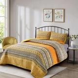 WONGS BEDDING Boho Queen Quilt Set, Yellow Orange Bohemian Queen Quilt Bedding Set, Lightweight Microfiber Bed Decor Bedspread for All Season 96"x90"(3 Pieces) WONGS BEDDING