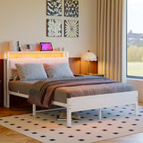 VECOCHO Full Size Bed Frame with LED Lights,Upholstered Headboard with Storage Shelves&Charging Station, Heavy Duty LED Bed Frame Full Mattress Foundation No Box Spring Needed, Noise Free,White VECOCHO