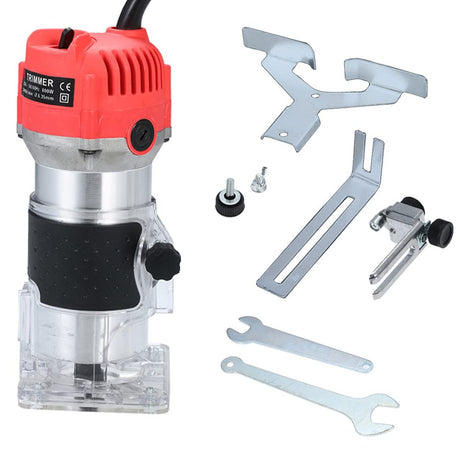 Wood Router, Weytoll 110V 800W Compact Router Tools 30000r/min with Transparent Base Edge Guide Electric Trimmer Compact Palm Router Corded for Woodworking Trimming Slotting Notching/Aluminum Red Weytoll