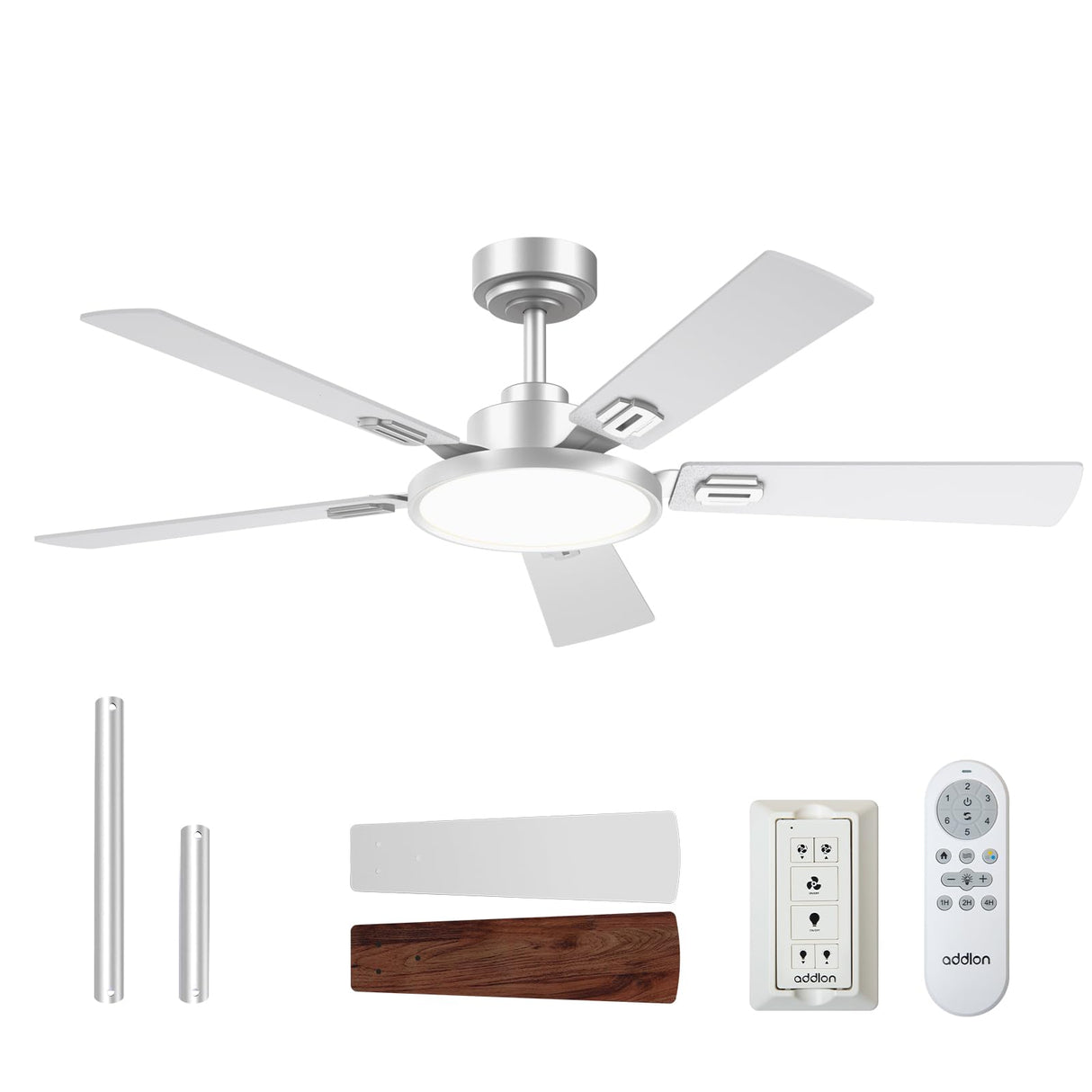 addlon Ceiling Fans with Lights, 52 inch Silver Ceiling fan with Light and Remote Control, Reversible, 3CCT, Dimmable, Noiseless, Ceiling Fan for Bedroom, Farmhouse, living room, Indoor/Outdoor Use addlon
