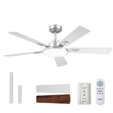 addlon Ceiling Fans with Lights, 52 inch Silver Ceiling fan with Light and Remote Control, Reversible, 3CCT, Dimmable, Noiseless, Ceiling Fan for Bedroom, Farmhouse, living room, Indoor/Outdoor Use addlon