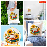 Zhenqing Sunflower Bird & Books Cross Stitch Kit with 11CT Printed Fabric 24x24cm - Includes Hoop, Pre-Sorted Threads, Needles, Instructions