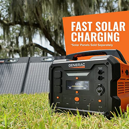 Generac 8025 GB1000 1086Wh Portable Power Station with Lithium-Ion Battery - Clean, Emission-Free Power - Wirless Charging Pad and Compact Design - Camping, RV, Indoor/Outdoor Use - Orange/Bl - WoodArtSupply