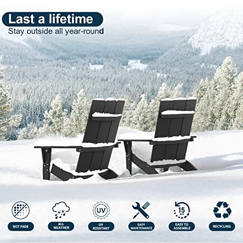 MXIMU Modern Adirondack Chairs Set of 4 Weather Resistant with Cup Holder Oversize Plastic Fire Pit Chairs Plastic Outdoor Chairs for Firepit Area Seating (Black) MXIMU
