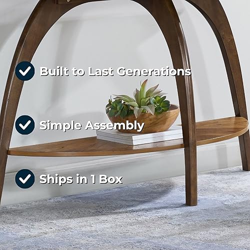 Martin Svensson Home LAX Two-Tone 48-Inch Caramel Brown Half-Moon Wood Sofa Console Table with Walnut Legs and Shelf Storage Martin Svensson Home