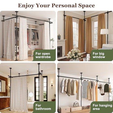 Goovilla Room Divider for Room Separation, Tension Curtain Rods No Drilling, 4-10ft(H) 28-171inch(W) Adjustable Temporary Privacy Wall Divider, Heavy Duty Freestanding Space Partition Separator, Black Goovilla