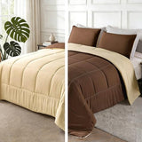 Exclusivo Mezcla Lightweight Reversible King Size Comforter Set, Down Alternative Comforter with 2 Pillow Sham, King Size Bedding Set for All Seasons, Brown/Khaki Exclusivo Mezcla