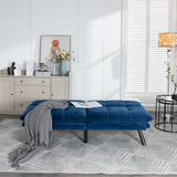 LLS 70.87" Velvet Futon Sofa Bed, Modern Convertible Sleeper Sofa Couch with Adjustable Backrest and Armrests, Tufted Loveseat Sofa with Metal Legs for Living Room, Bedroom, Apartment, Navy Blue LLS