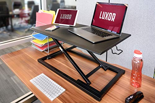 Luxor Height Adjustable Portable Pneumatic Standing Desk Converter, Stand Up Desk Riser, Tabletop Computer Workstation - Black Luxor