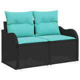 HETFTJN 9-Piece Patio Furniture Set Modular Outdoor Sectional Sofa Black and Turquoise Poly Rattan 47.6×24.2×27.2 in UV-Resistant Cushions for Garden Terrace Small Balcony HETFTJN