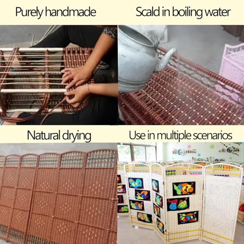 Generic 3/4/5 Panel Room Divider Screen| Hand-Woven Rattan Folding Privacy Protection Screen| Free Standing Decorative Separator for Home Office Bedroom Bathroom Dressing Room(Pink,60x30cm-3PCS) Generic