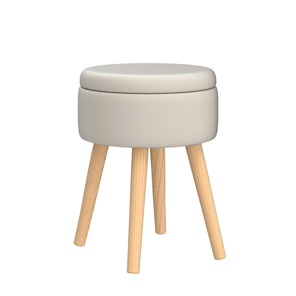 Mxfurhawa Storage Ottoman Linen Round Vanity Stool Tray Top Modern Foot Stool with Wood Legs Multifunctional Upholstered Foot Ottoman Rest for Living Room, Bathroom, Makeup (White) Mxfurhawa