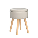 Mxfurhawa Storage Ottoman Linen Round Vanity Stool Tray Top Modern Foot Stool with Wood Legs Multifunctional Upholstered Foot Ottoman Rest for Living Room, Bathroom, Makeup (White) Mxfurhawa