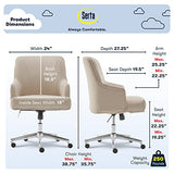 Serta Leighton Home Office Desk Chair, Mid-Back with Chrome Nailheads, Memory Foam Cushion and Padded Arms, Mid Century Modern Vanity Armchair with Wheels, Swivel Base, Twill Fabric, Stoneware Beige Serta