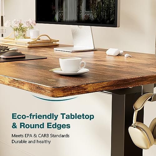 Smug Adjustable Height Standing Desk 48 Inch Electric Sit Stand Up Down Computer Table Ergonomic Rising Modern Lift Motorized Gaming Desktop Workstation for Work Home Office - Rustic Brown SMUG