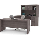 Atlin Designs Modern Wood U Shape Computer Desk with Hutch in Bark Gray Atlin Designs