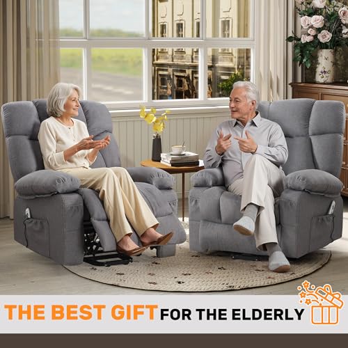 jonpony Power Lift Recliner Chair for Elderly, Big and Tall Lift Chair with Massage and Heat for Living Room, Fabric Electric Recliner Chairs with 4 Side Pockets, USB Charge Port,Grey