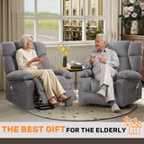 jonpony Power Lift Recliner Chair for Elderly, Big and Tall Lift Chair with Massage and Heat for Living Room, Fabric Electric Recliner Chairs with 4 Side Pockets, USB Charge Port,Grey