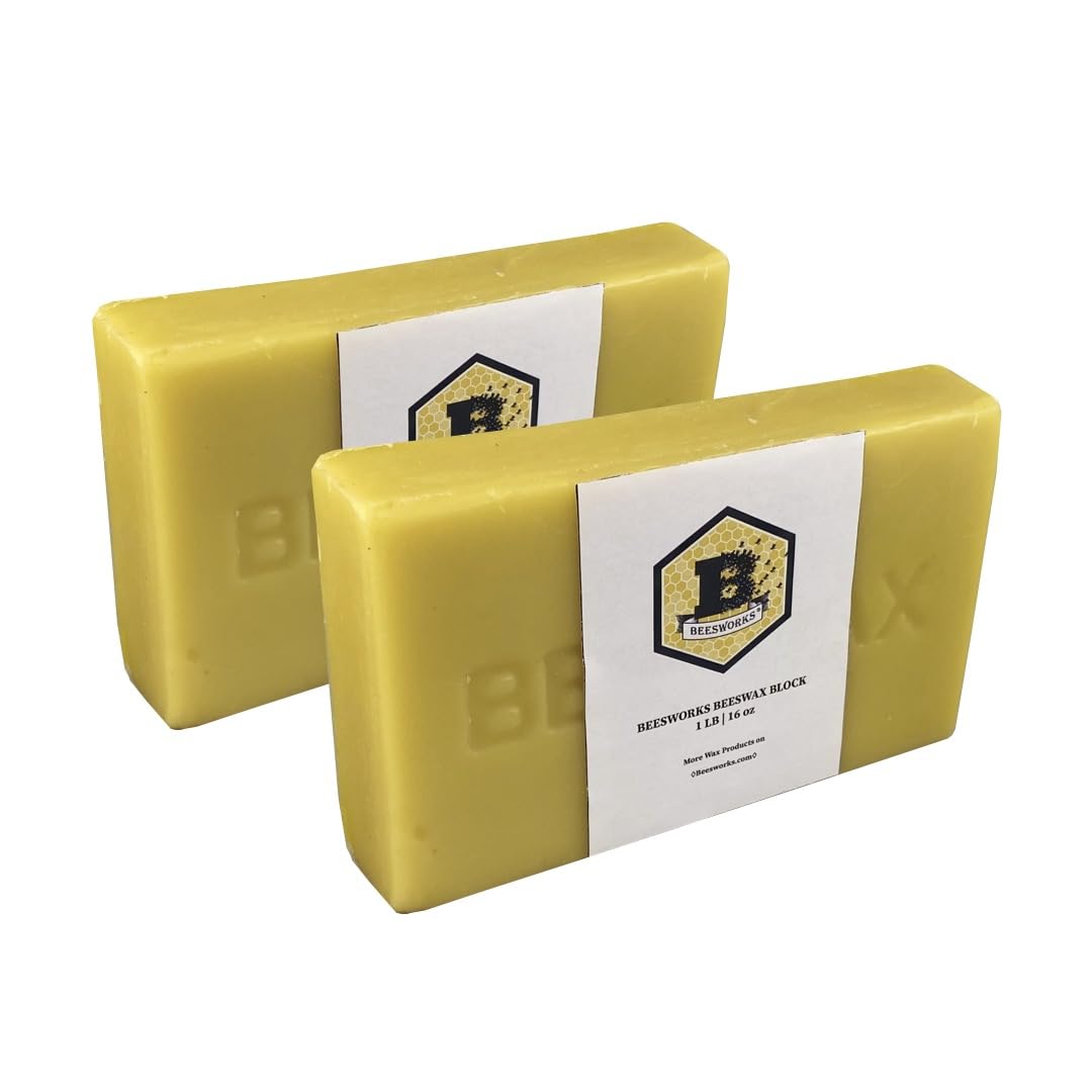 Beesworks Yellow Beeswax Bars (2 lbs) | 100% Pure, Cosmetic Grade, Triple-Filtered Beeswax for DIY Skin Care, Lip Balm, Lotion and Candle Making (1 lb Bars - Pack of 2) BEESWORKS