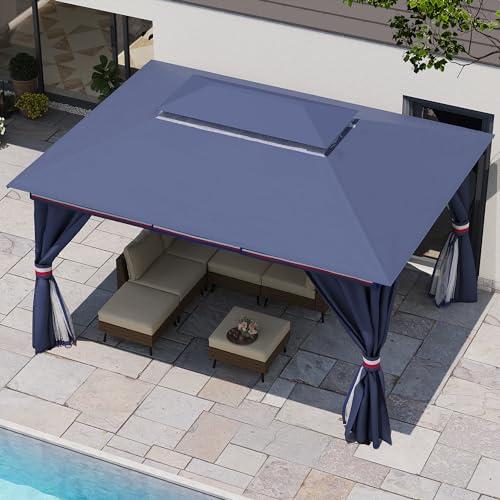 LAUSAINT HOME Outdoor Patio Gazebo 10'x13' with Expansion Bolts, Heavy Duty Gazebos Shelter Party Tent with Double Roofs, Mosquito Nettings and Privacy Screens for Backyard, Garden, Lawn, Elegant Blue LAUSAINT HOME