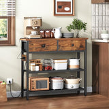 HOOBRO 29.5" Narrow Console Table with Power Outlet, Small Entryway Table with 2 Fabric Drawers, Behind Couch Table Sofa, 3-Tier Storage Shelves, for Living Room, Hallway, Rustic Brown BF72UXG01 HOOBRO